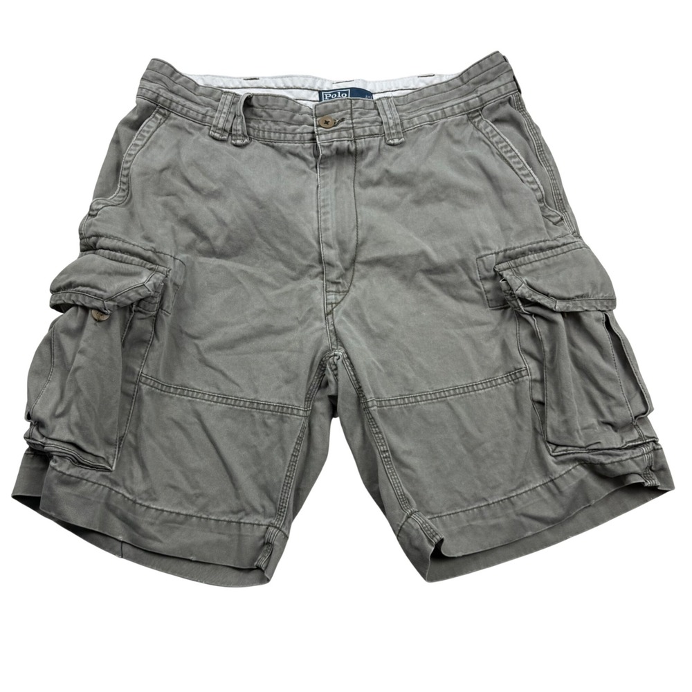Polo Ralph Lauren Mens Cargo Shorts Size 35 Olive Green Cotton Military Utility